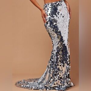 Paillette Maxi Skirt - Silver